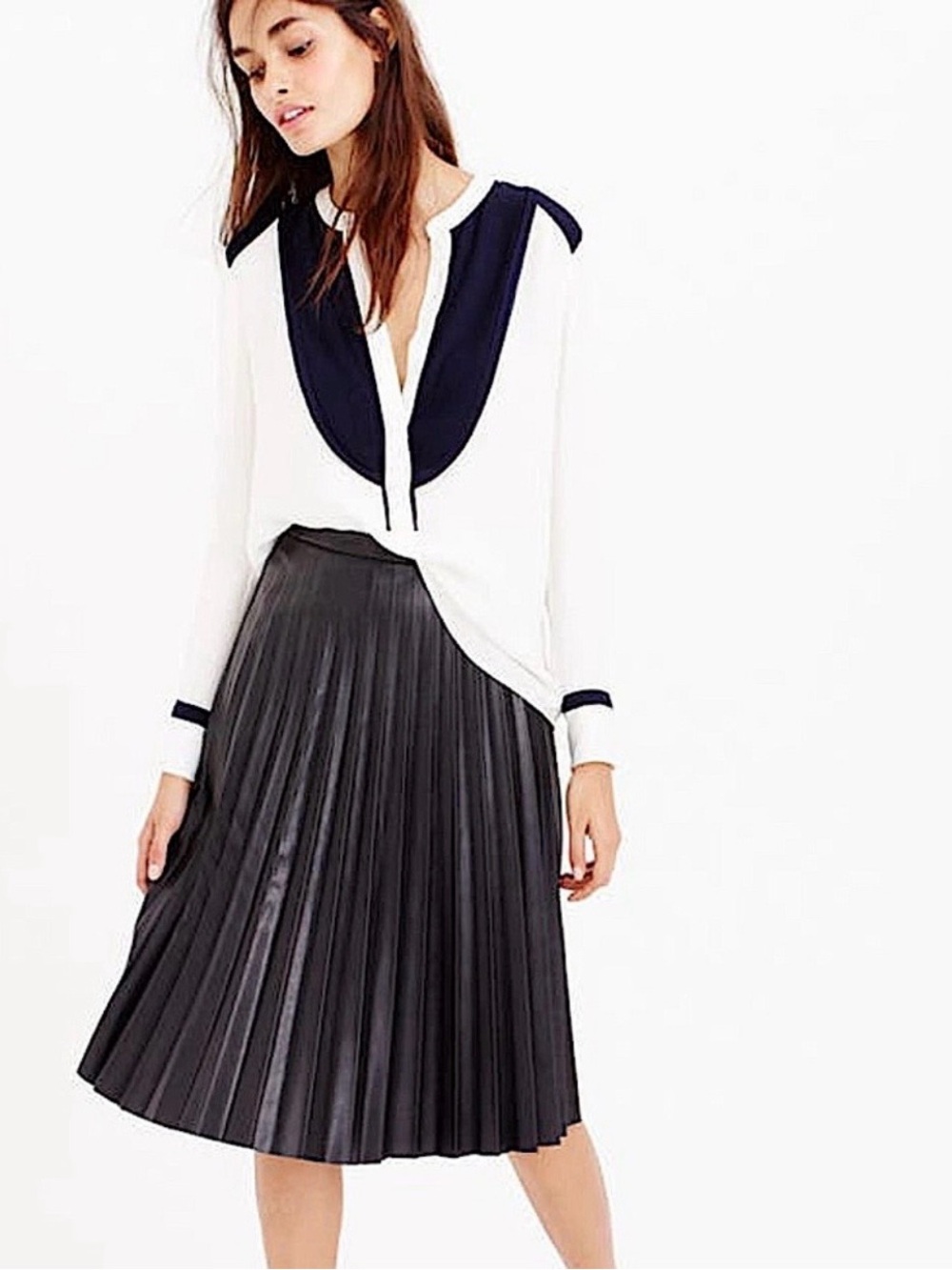 J.Crew Faux Leather Pleated Skirt in Black - EUC - Picture 6 of 15